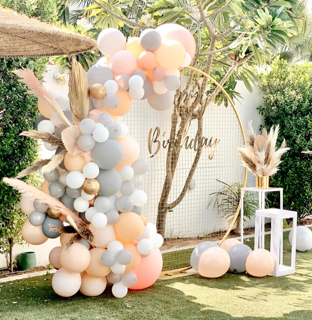 Neutral Balloon Garland with backdrop