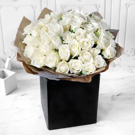 Unforgetabble 100 White Roses Hand Tied