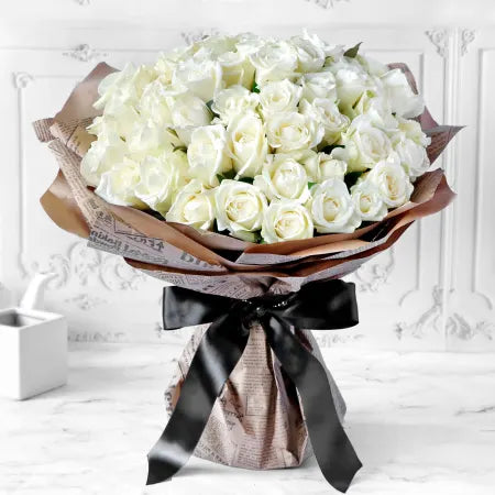 Unforgetabble 100 White Roses Hand Tied